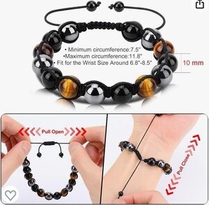 NWT Amazon Obsidian Hematite & Tiger Eye Bracelet Chakra Beaded